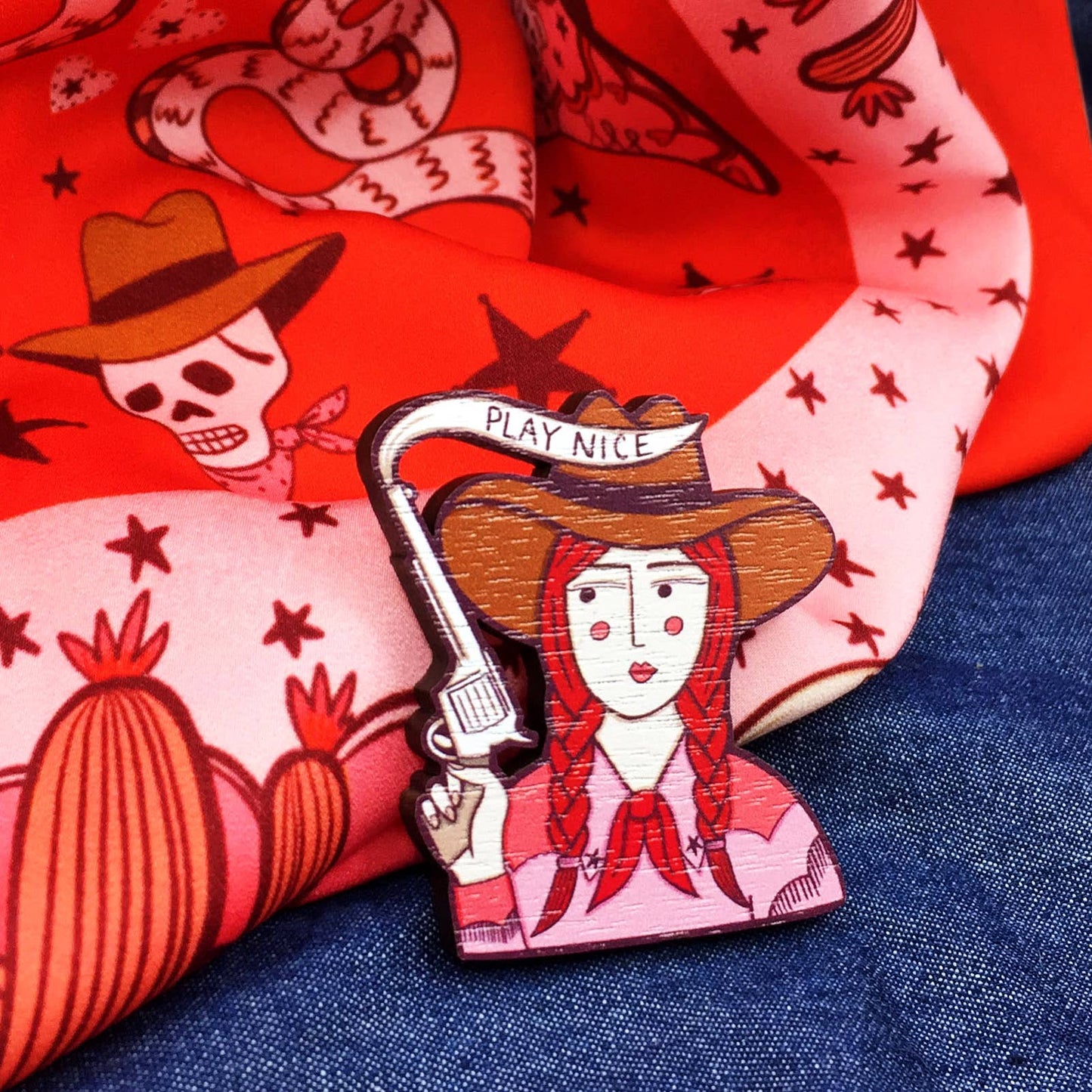 'Play Nice' Cowgirl Pin