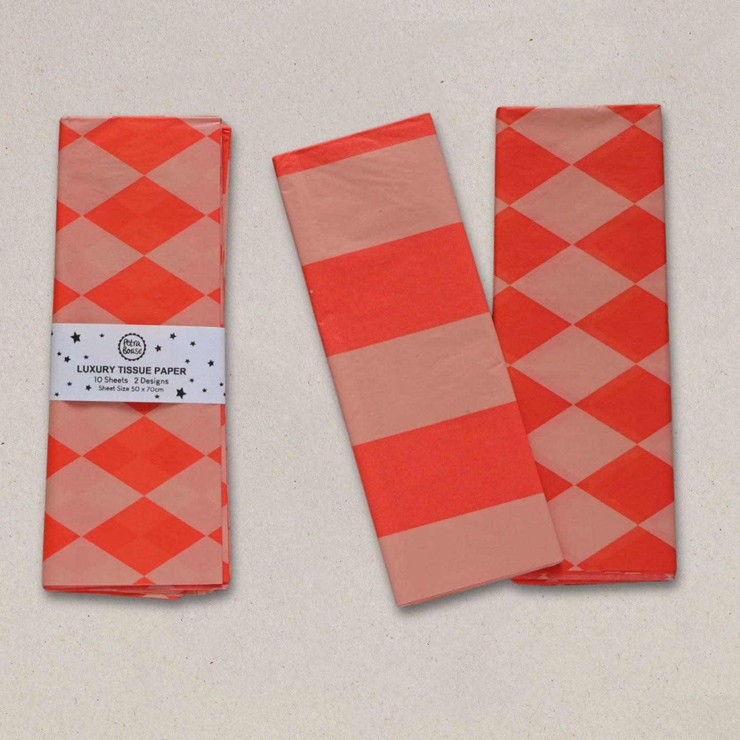 Luxury Tissue Paper | Diamond Stripe Fluoro Orange & Peach