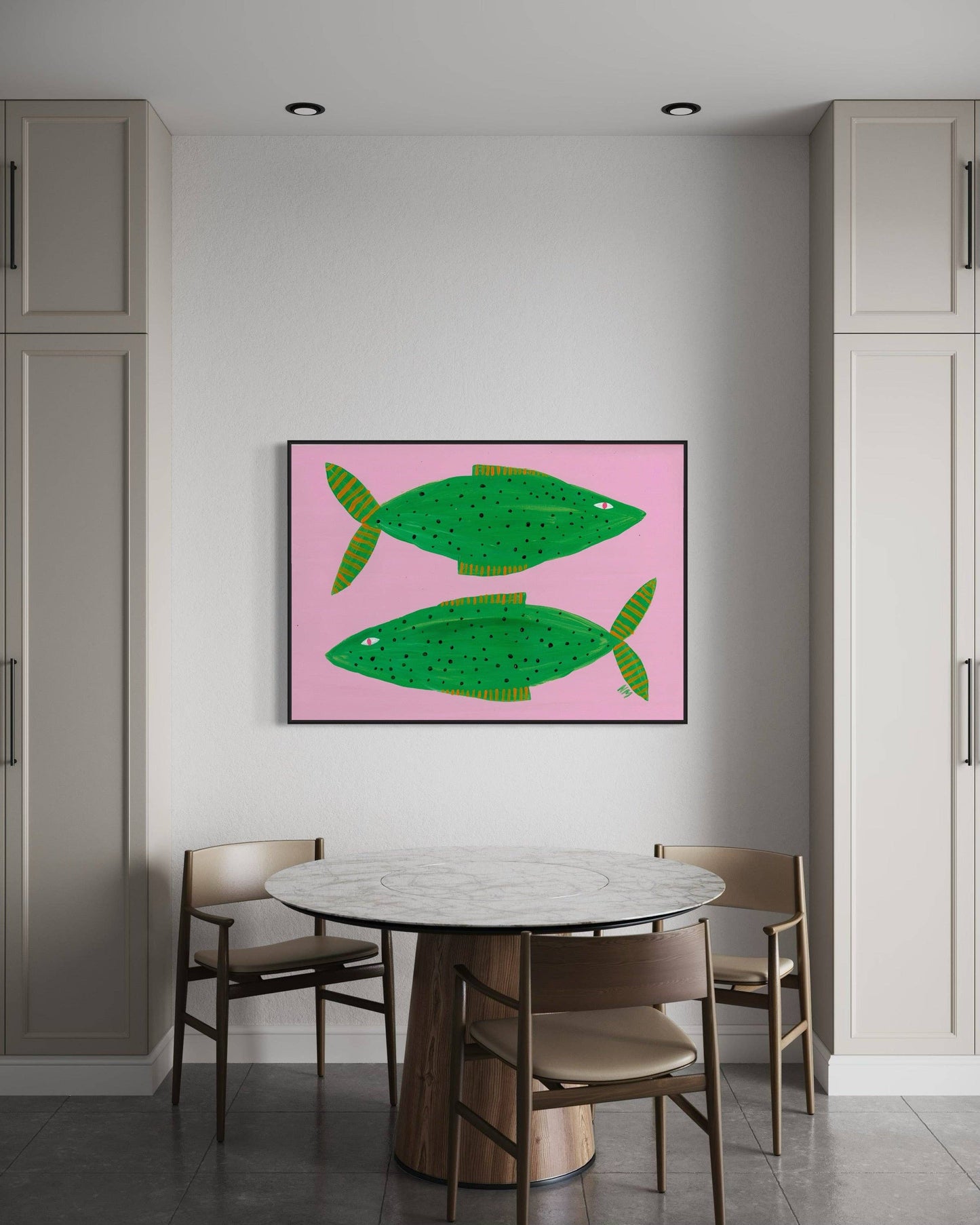 Two pink fish A2 print by Nancy McKie