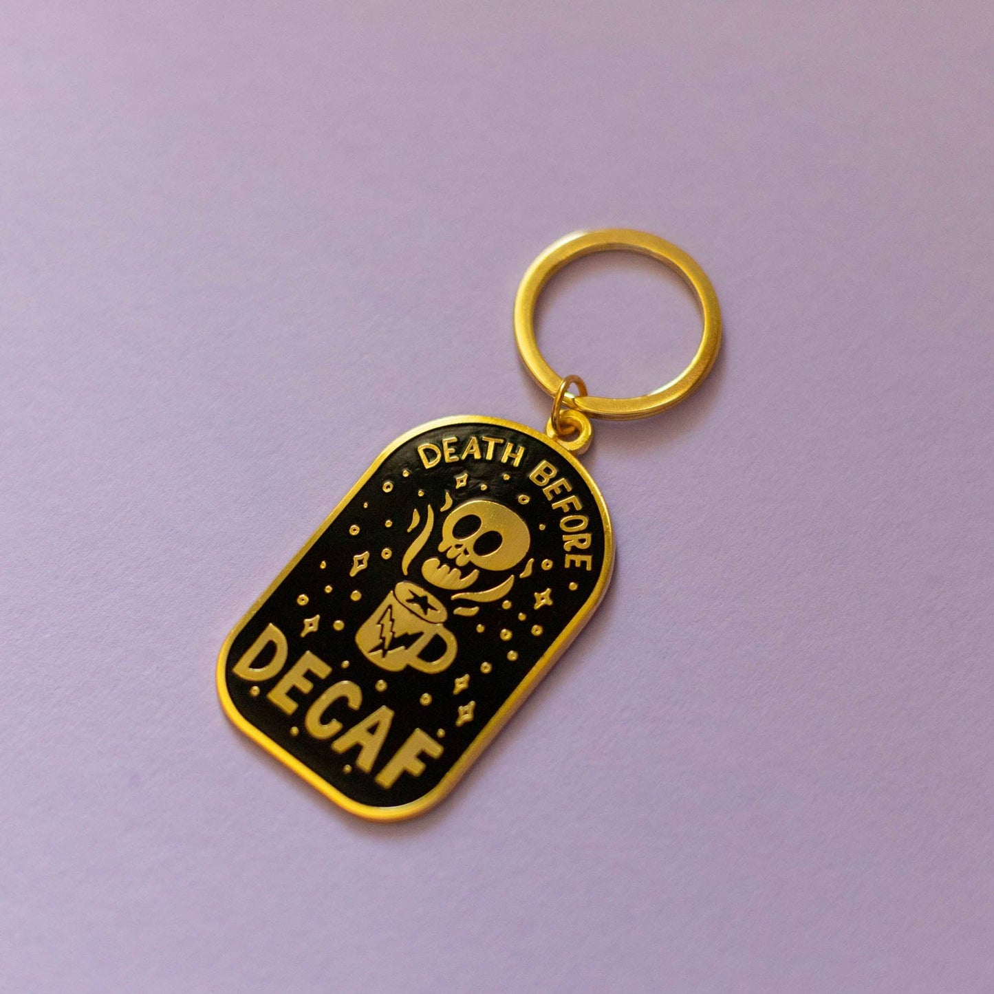 Death Before Decaf Keyring