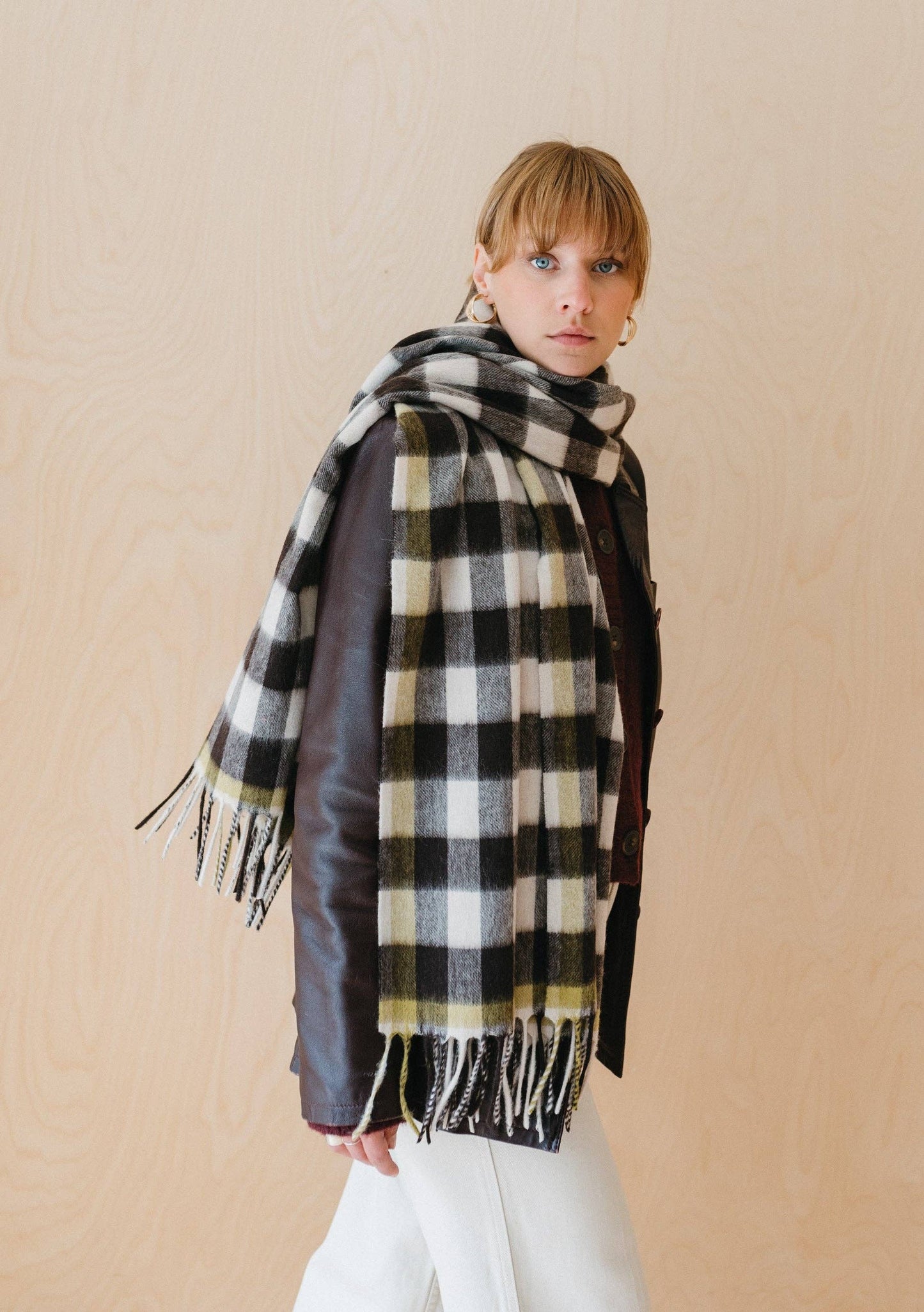 Lambswool Blanket Scarf in Monochrome Gingham