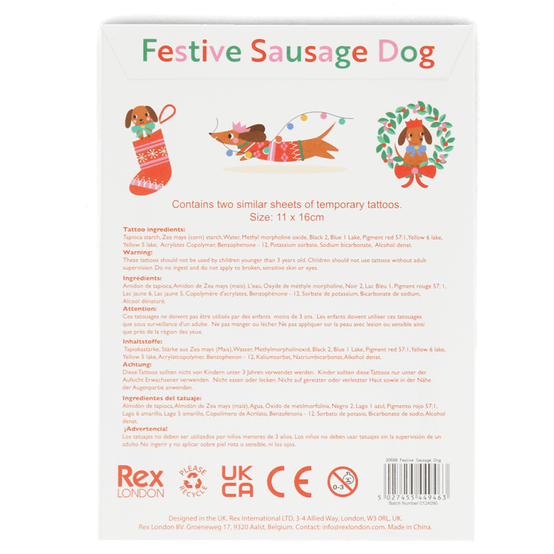 Temporary Tattoos | Festive Sausage Dog