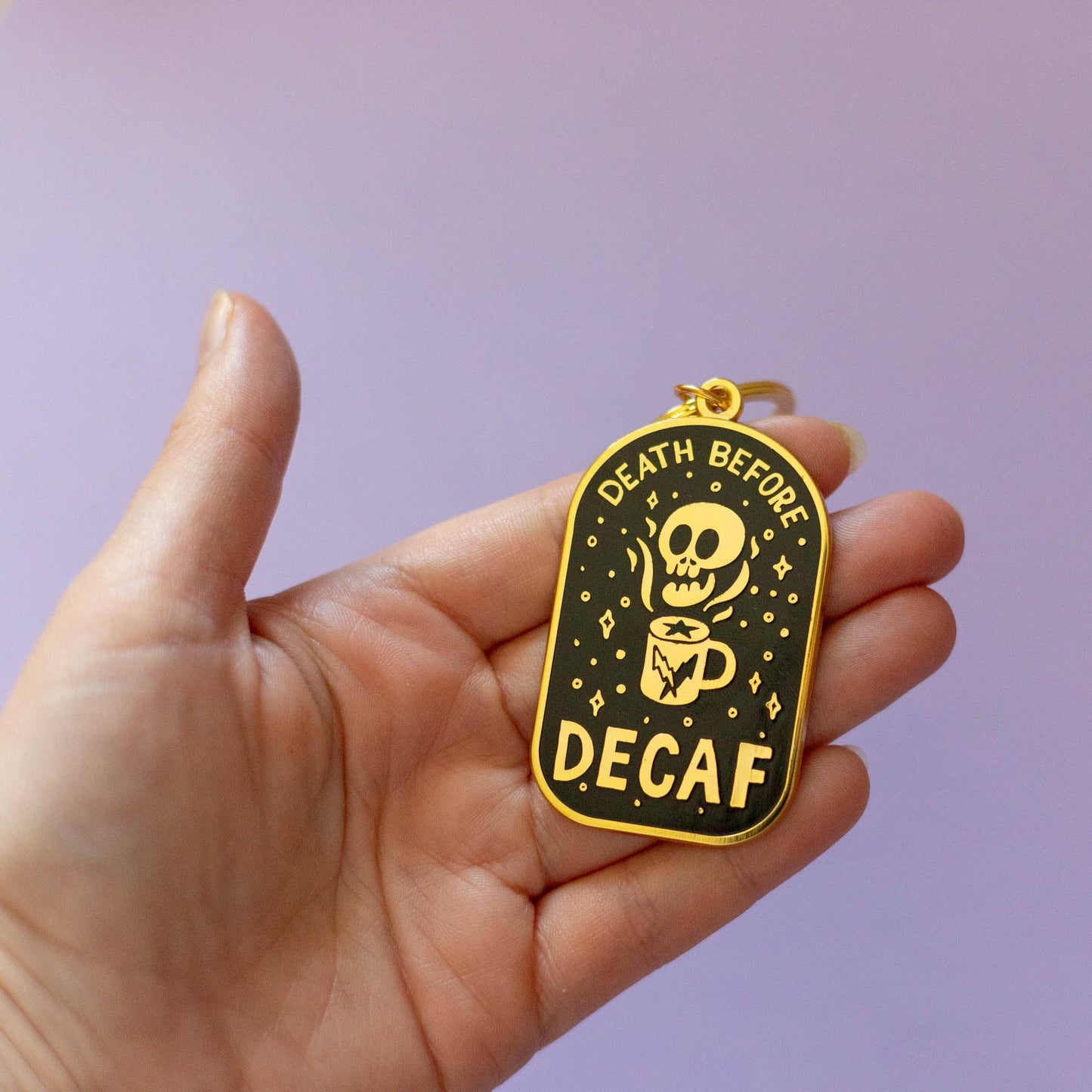 Death Before Decaf Keyring