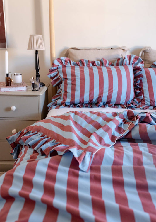 Cotton Duvet Cover in Blue & Red Stripe | King Size