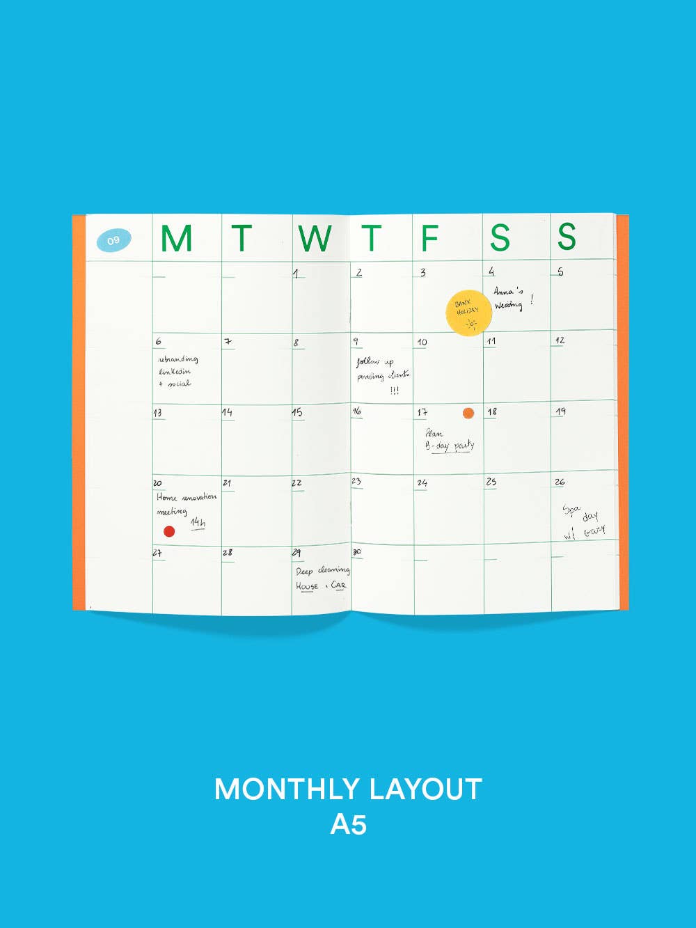 Undated Monthly Planner (in Green or Orange)