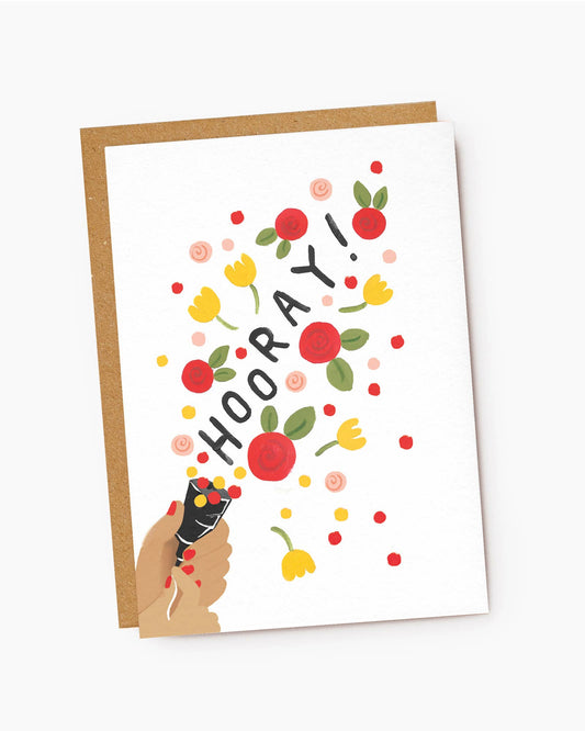 'Hooray!' Floral Party Popper Celebration Card