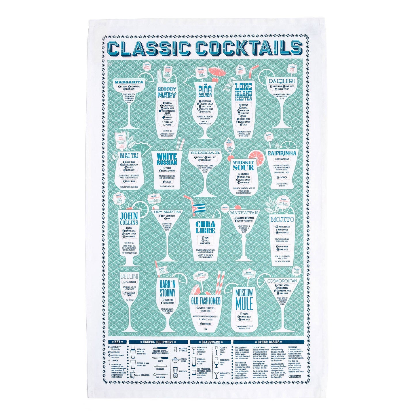 Classic Cocktails Tea Towel