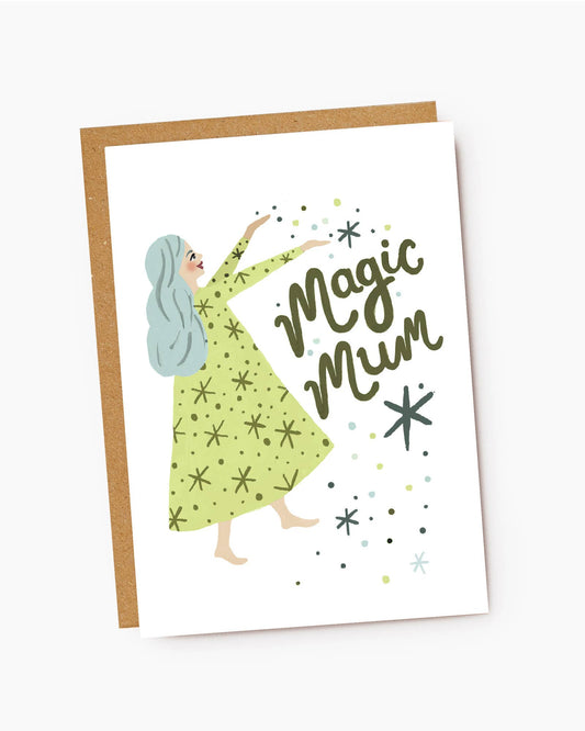 Green Magic Mum Illustrated Witch Card