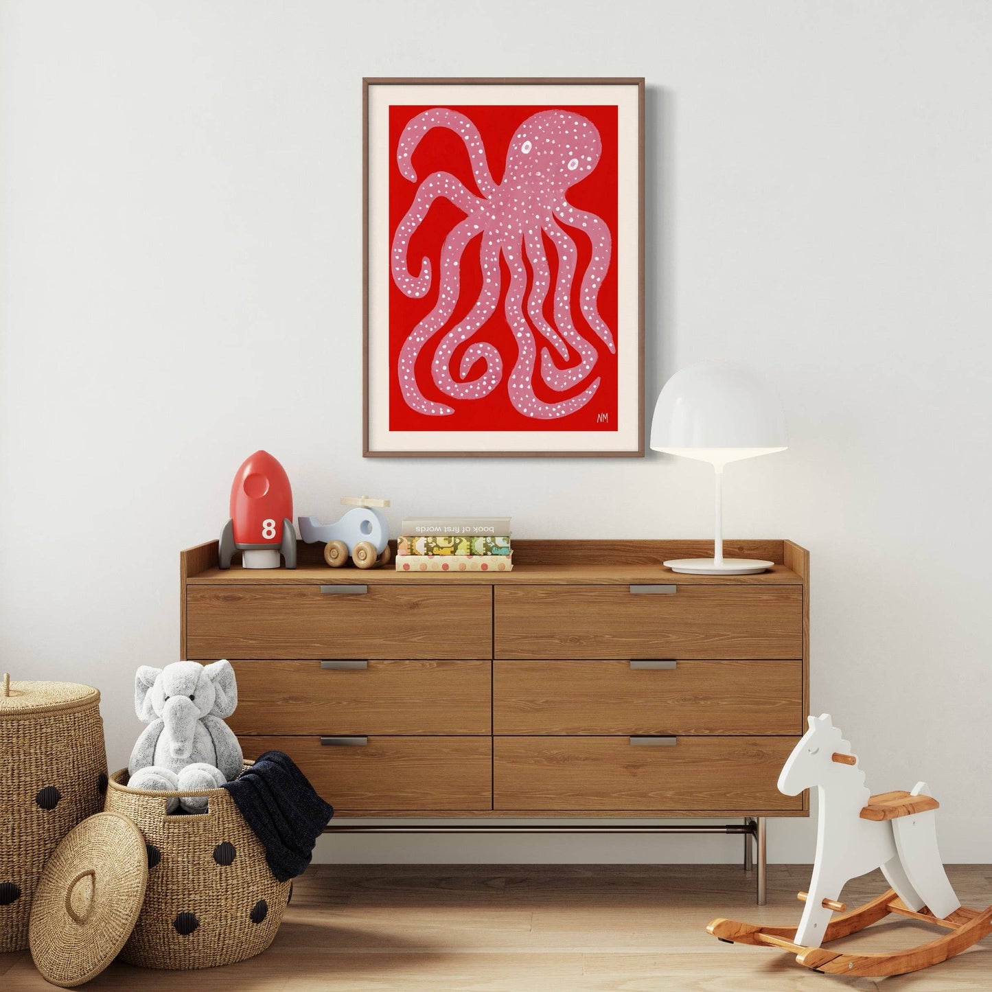 Pink octopus A2 print by Nancy McKie