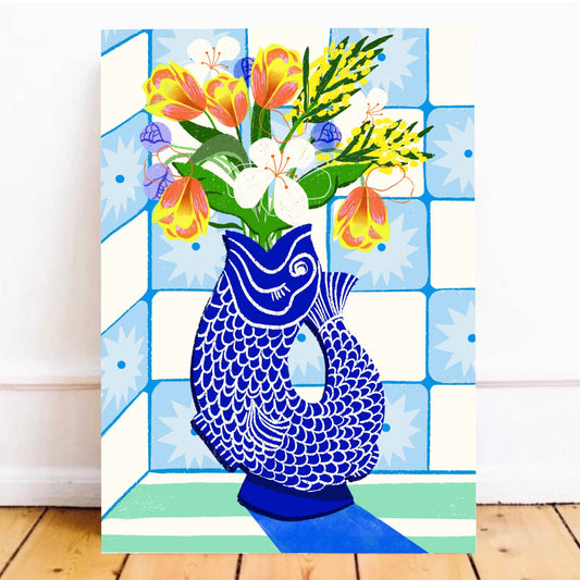 Fish Vase & Flowers | Art Print