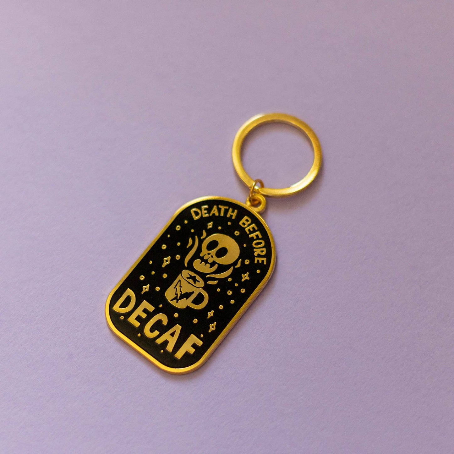 Death Before Decaf Keyring