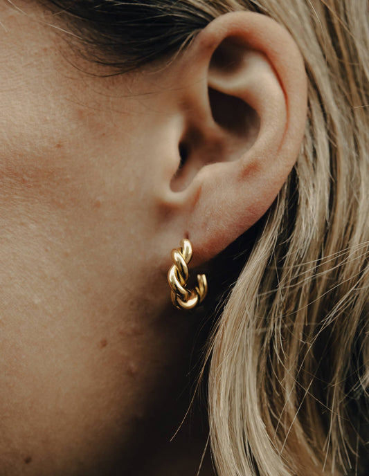 Gold Ridge Twist Hoop Earrings, Waterproof