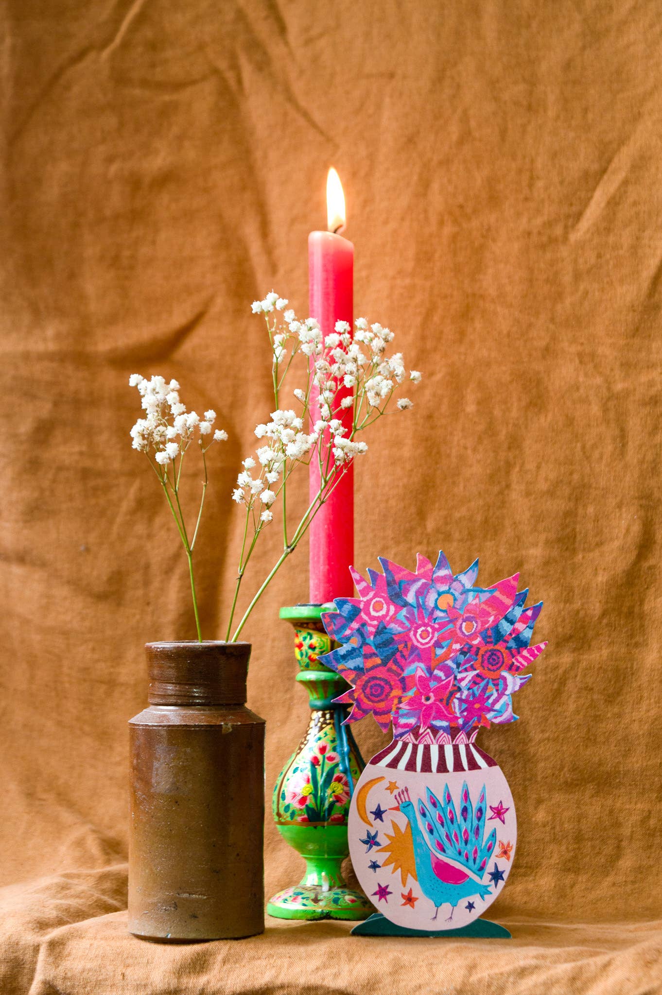 'Magical Pop Up Peacock Vase' Greetings Card