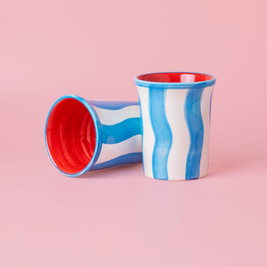 Ceramic Breakfast Cup 250 | Blue & White Stripes