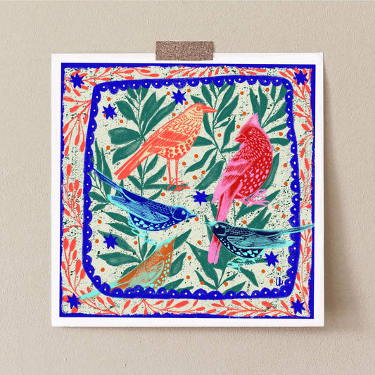 Five Birds & Leaves | Art Print