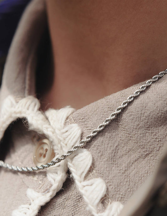 Silver Rope Twist chain Necklace, Waterproof