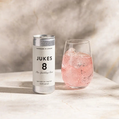 The Sparkling Rosé is an organic apple cider vinegar-based dry drink with 0.0% alcohol and all natural ingredients, by Jukes 8.