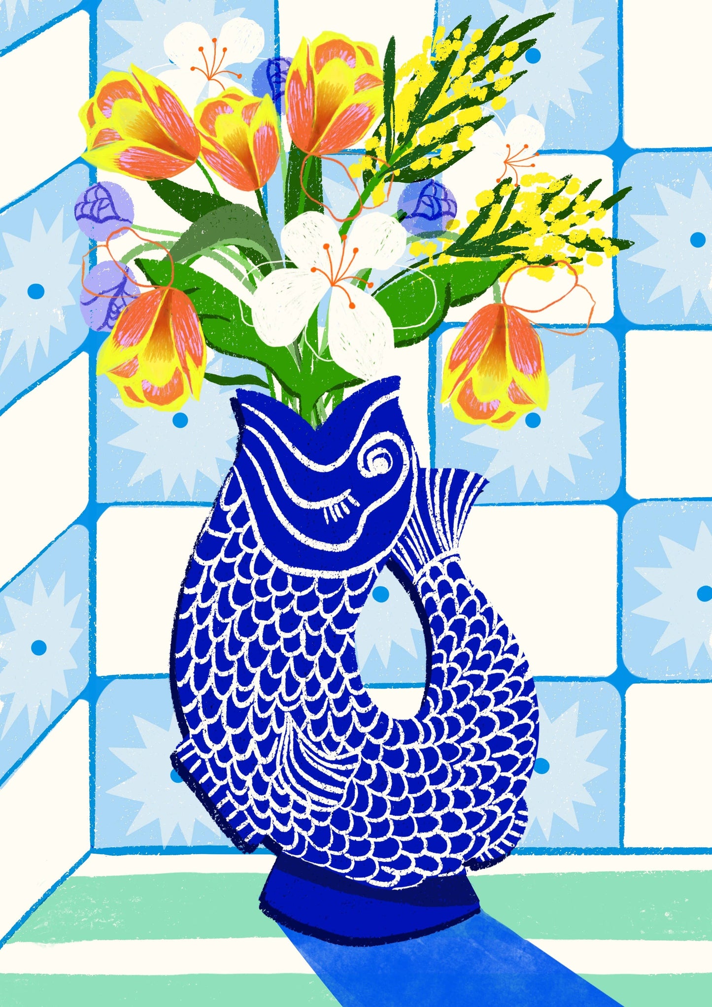 Fish Vase & Flowers | Art Print