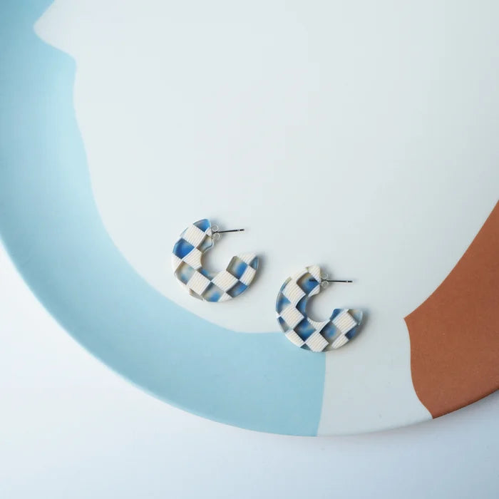 Ocean Checker Hoop Earrings