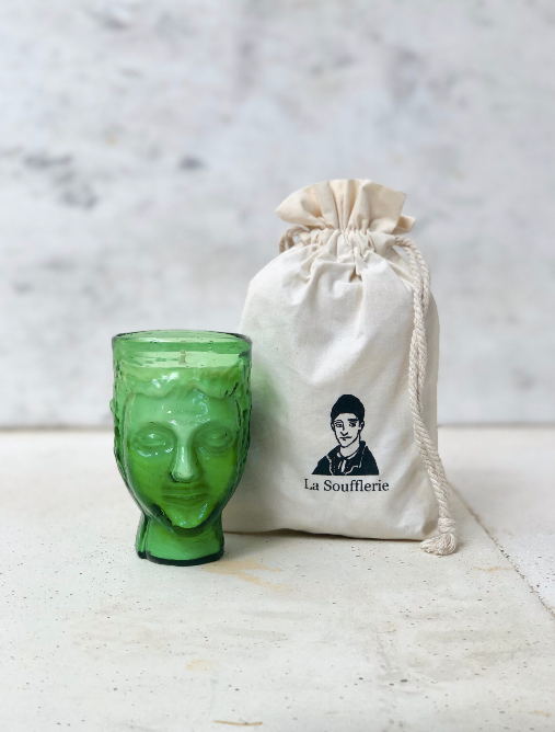 Verre Tête Bougie Candle - Green