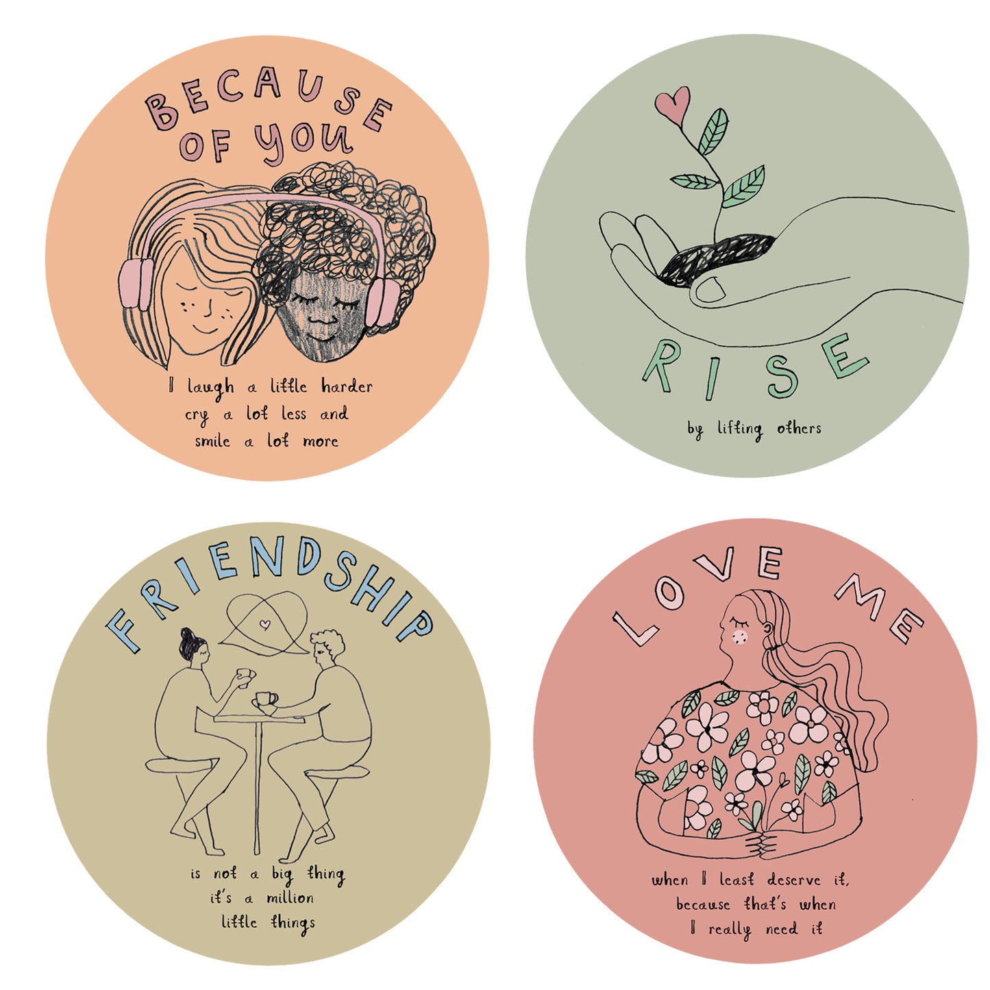 Friendship Quotes Set of Four Coasters