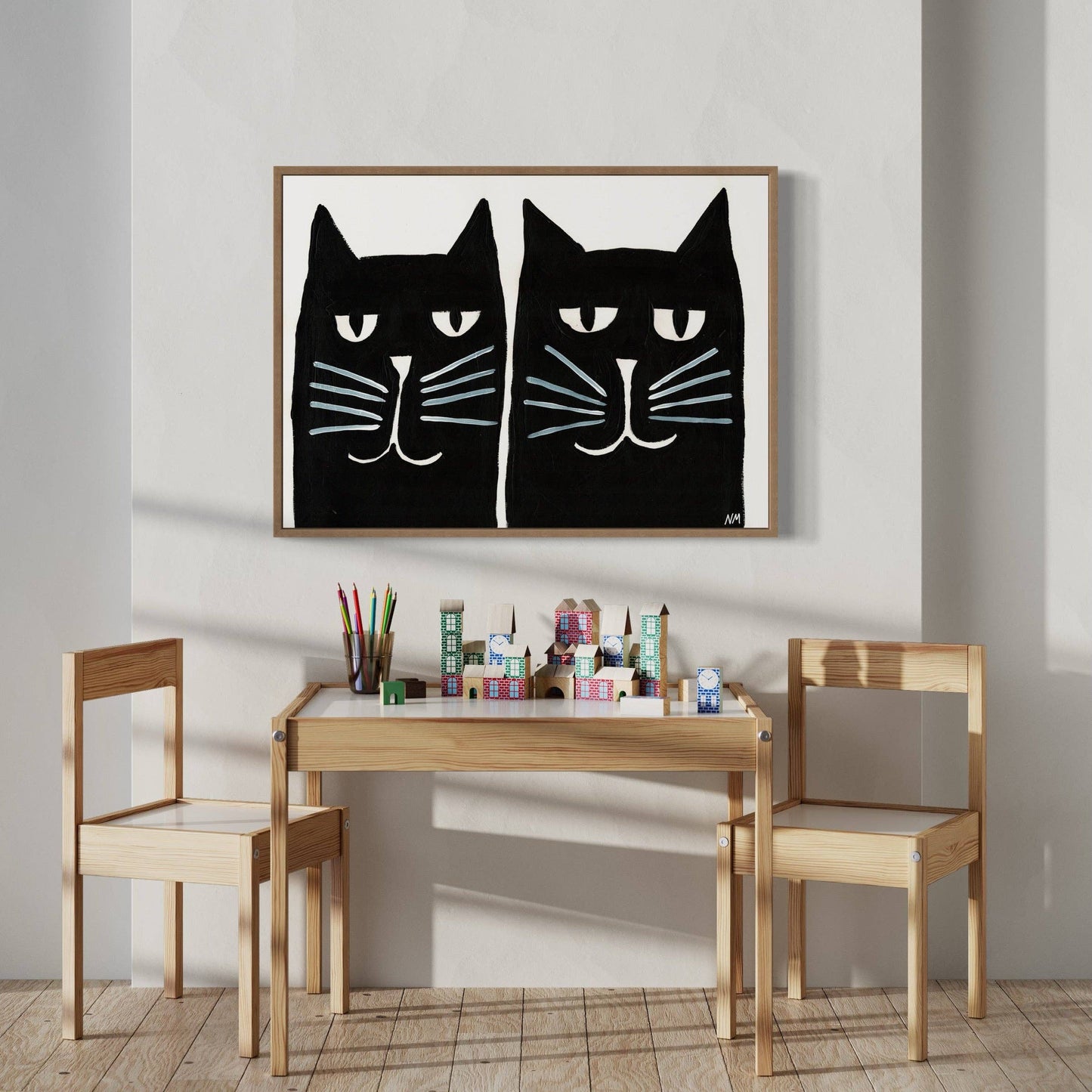 Two black cats A3 print by Nancy McKie