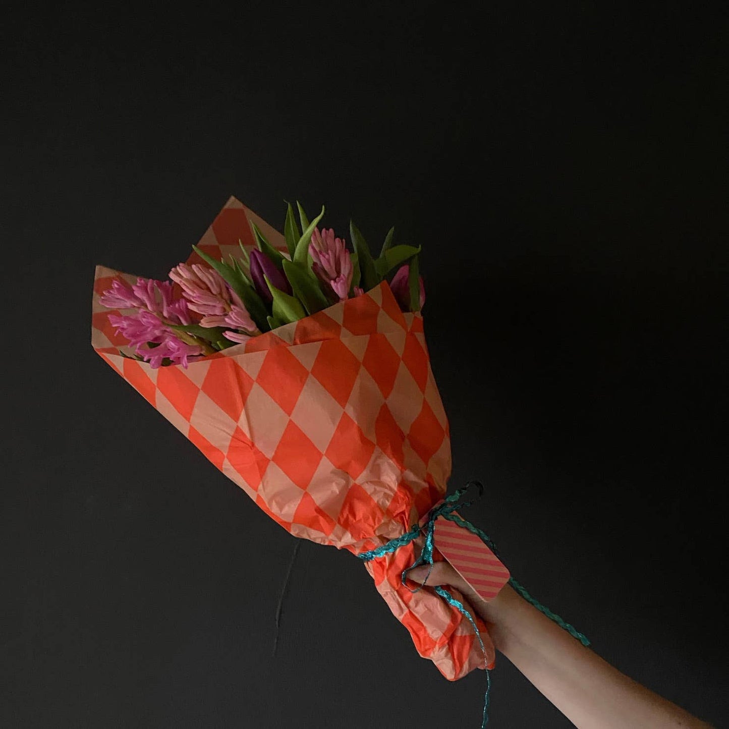 Luxury Tissue Paper | Diamond Stripe Fluoro Orange & Peach