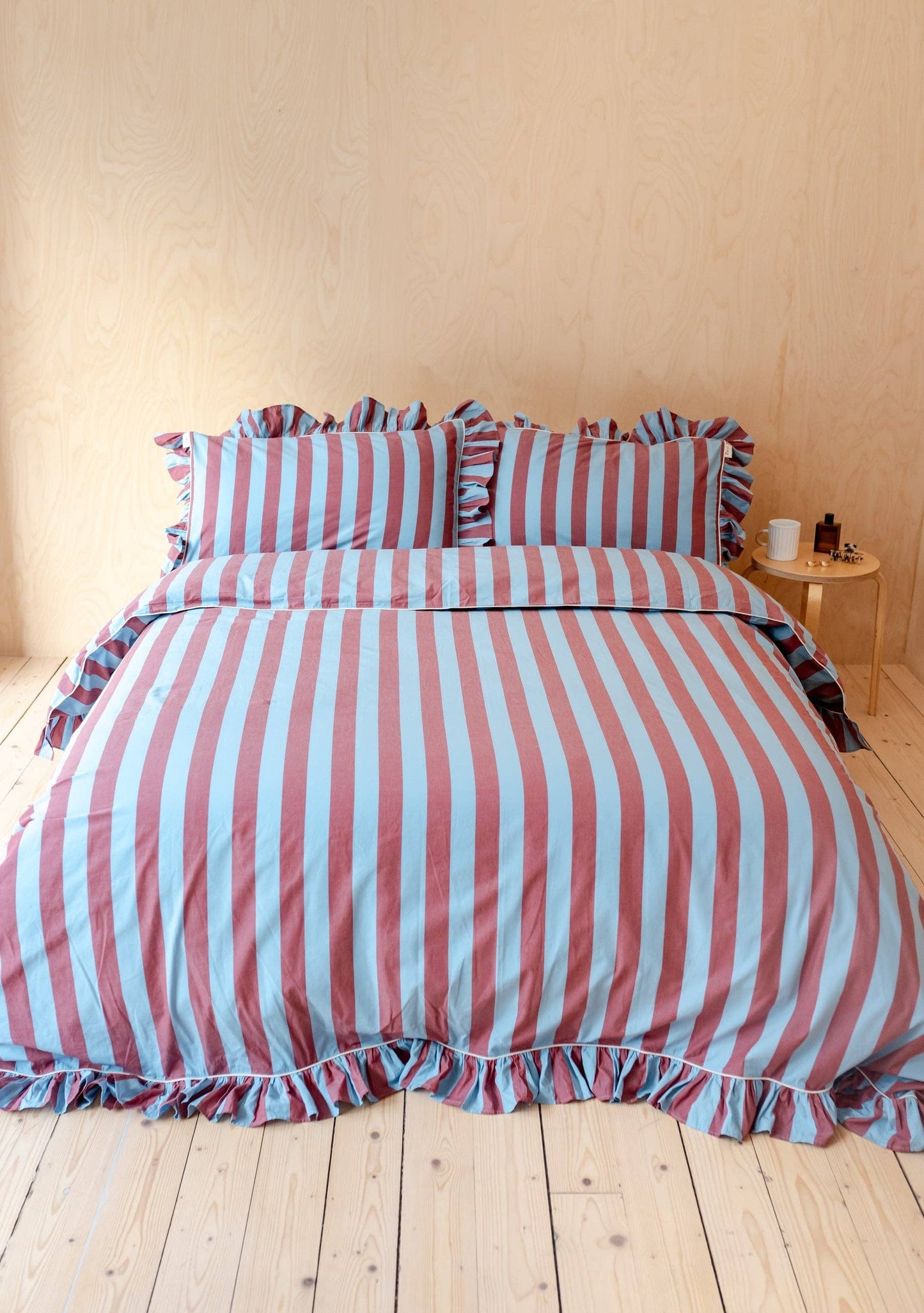 Cotton Duvet Cover in Blue & Red Stripe | King Size