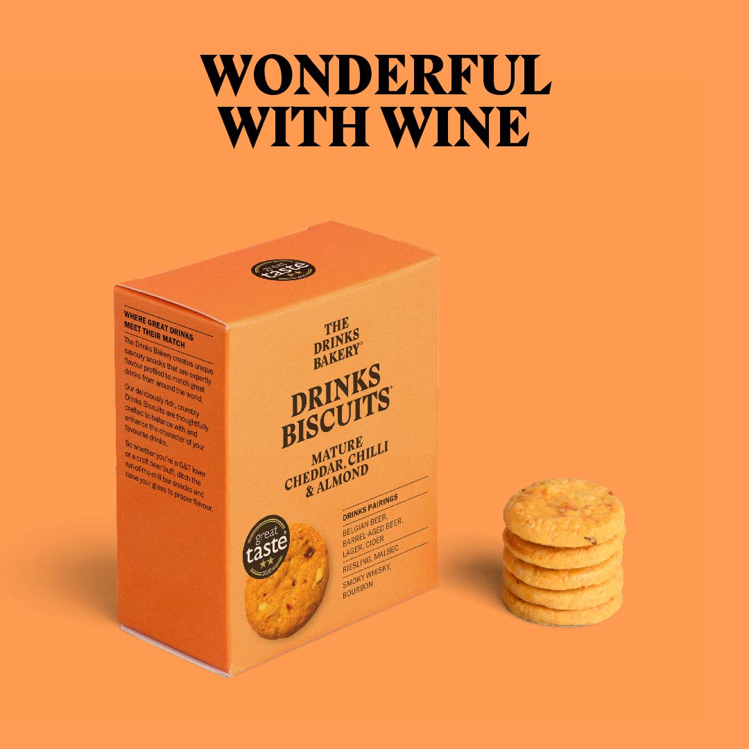 Drinks Biscuits | Mature Cheddar, Chilli & Almond 110g