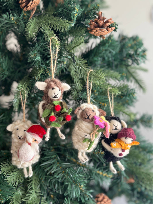 Sheep Holding Santa Ornament