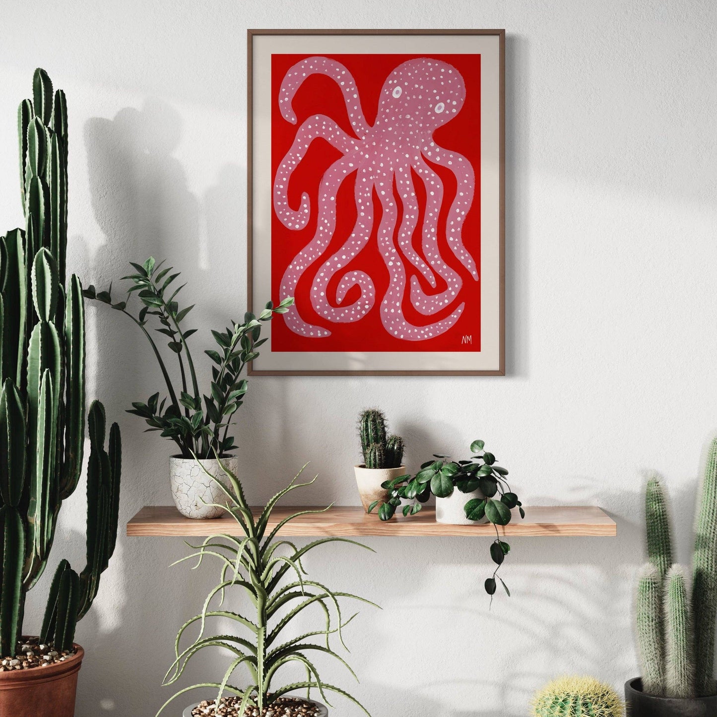 Pink octopus A2 print by Nancy McKie