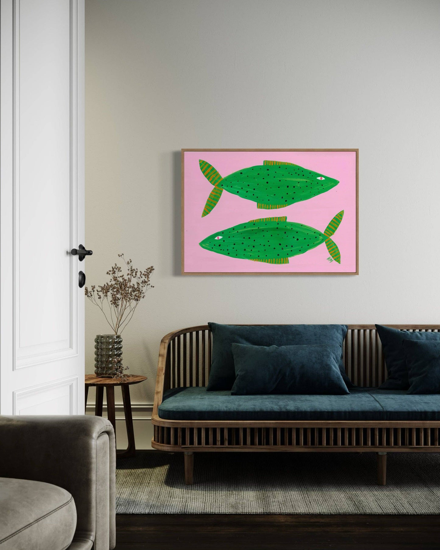 Two pink fish A2 print by Nancy McKie