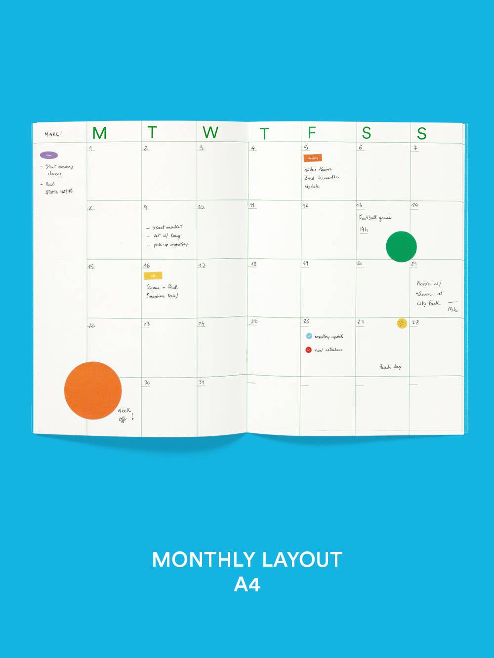 Undated Monthly Planner (in Green or Orange)