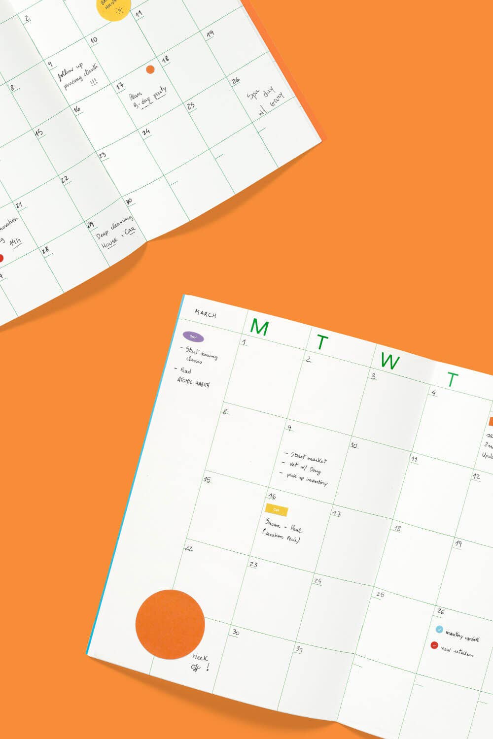 Undated Monthly Planner (in Green or Orange)