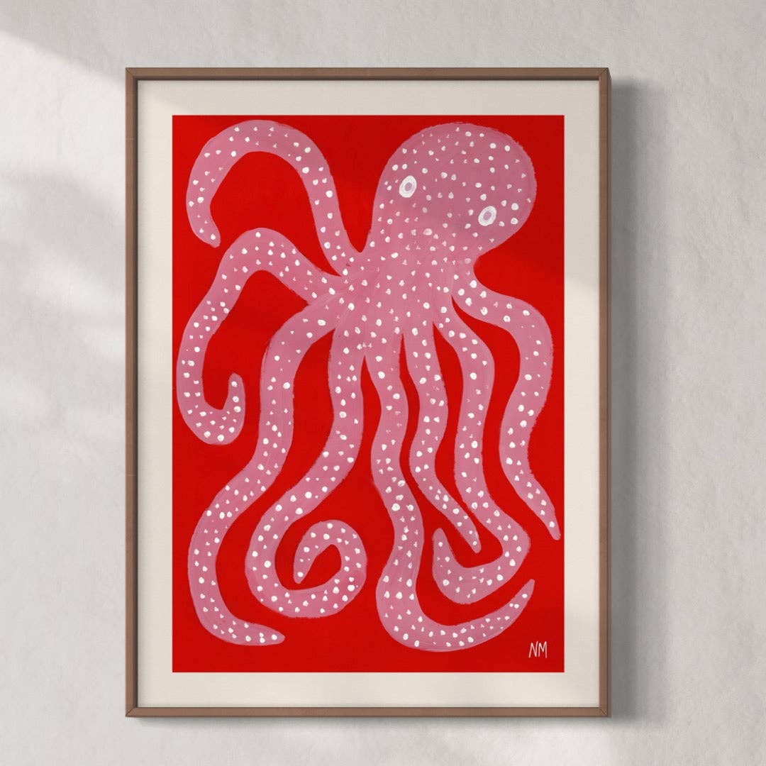 Pink octopus A2 print by Nancy McKie