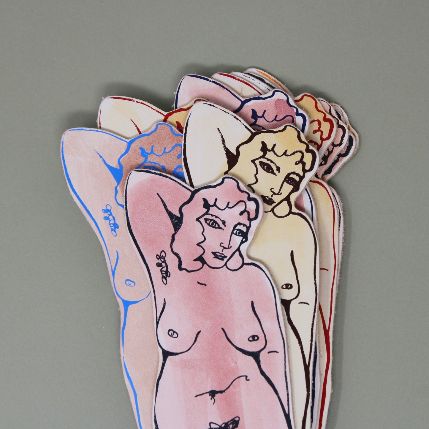 Relaxed Nude Hand Painted Leather Bookmark