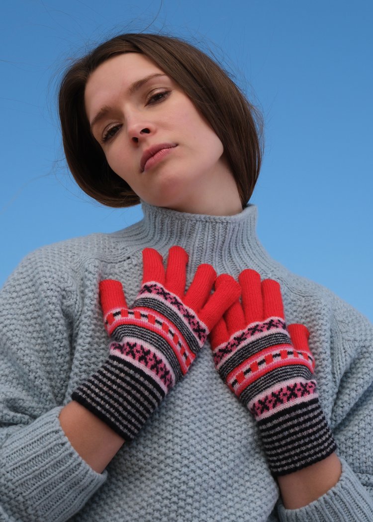 Dot + Cross Gloves in Harlequin Red, Pink & Black