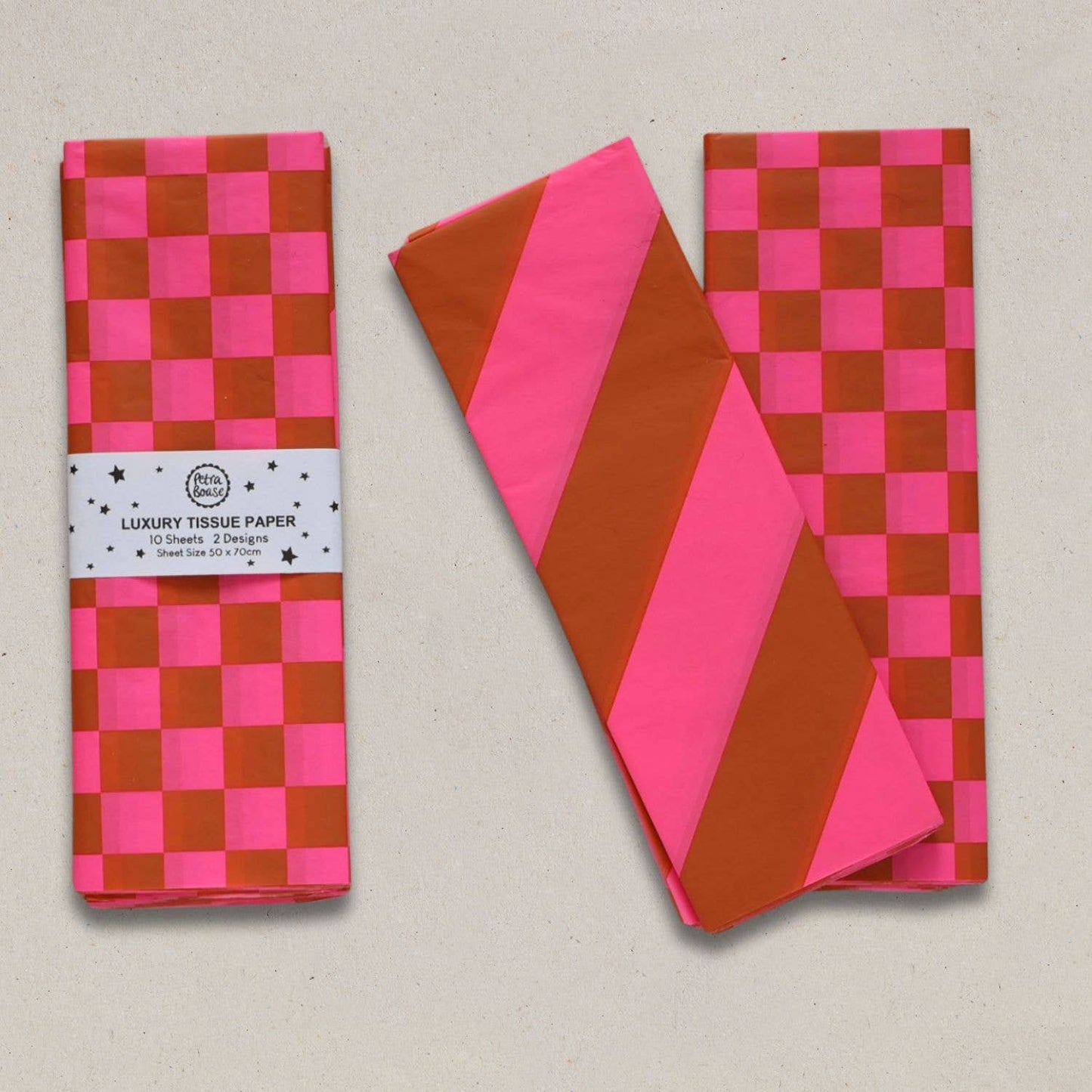 Luxury Tissue Paper | Chequerboard Diagonal Ginger & Fluorescent Pink