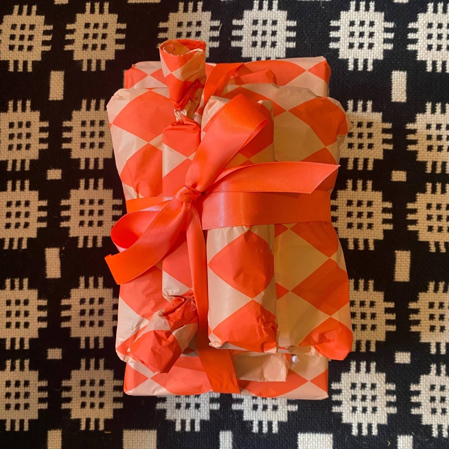 Luxury Tissue Paper | Diamond Stripe Fluoro Orange & Peach