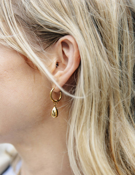 Gold Drop Hoop Earrings, Waterproof