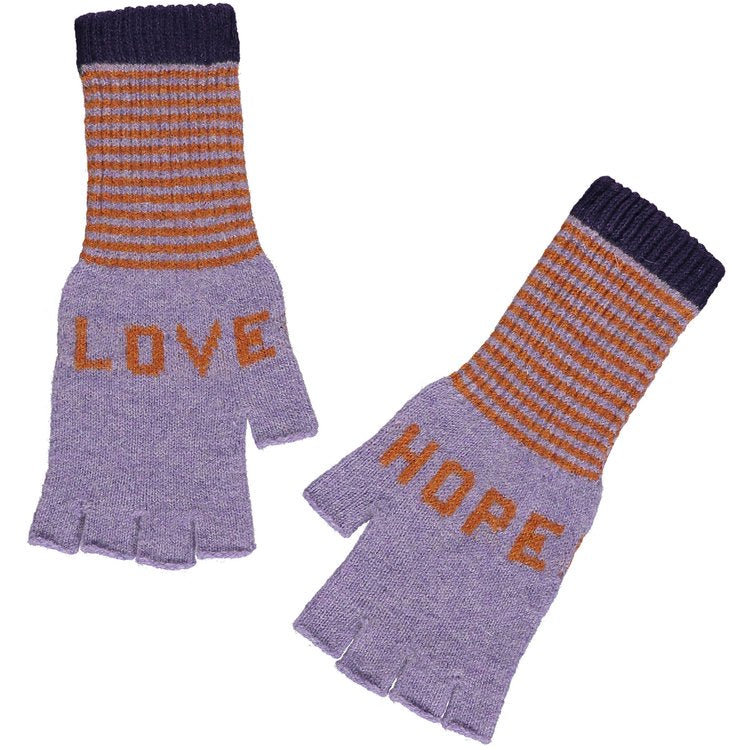 Fingerless Love and Hope Gloves in Violet and Rust