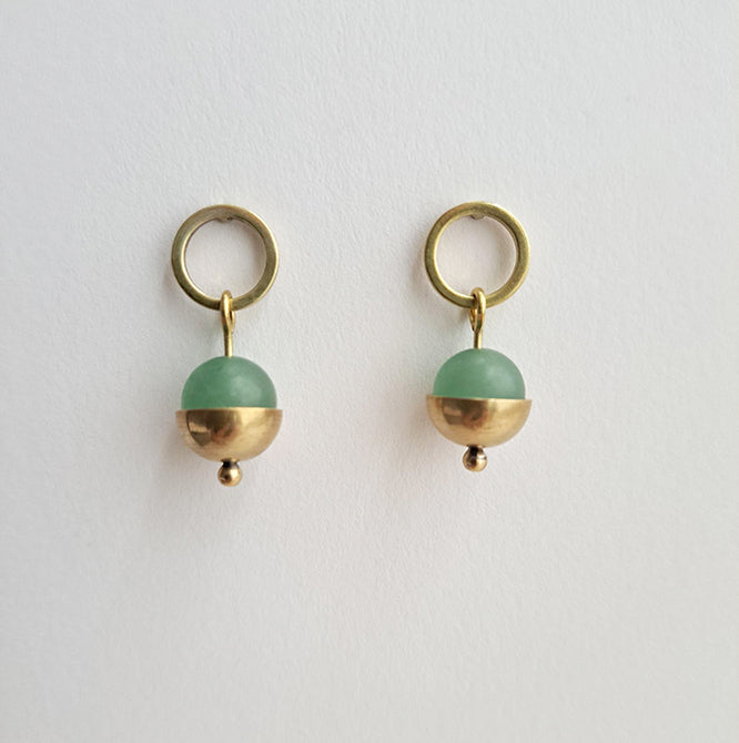 Form Brass & Gemstone Ball Earrings