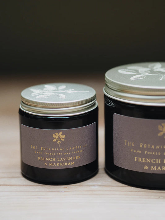French Lavender & Marjoram Soy Candle in Amber Jar