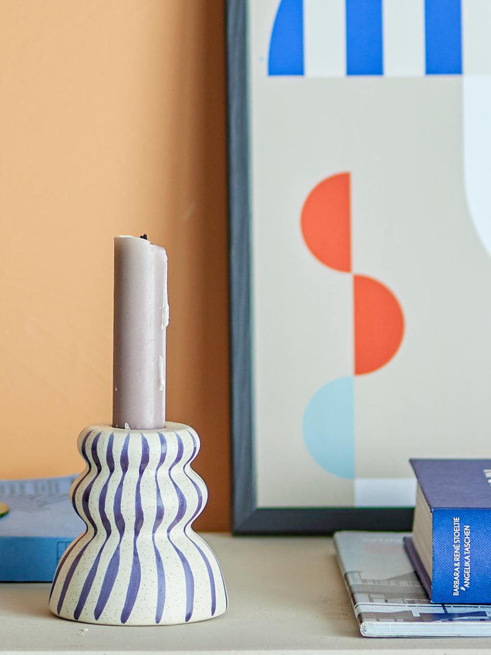 Gabin Candle Holder - Blue Stoneware