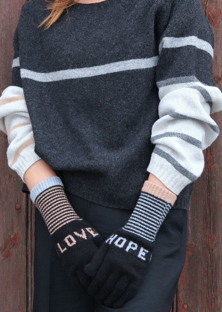 Love and Hope Gloves in Black with Camel and Grey