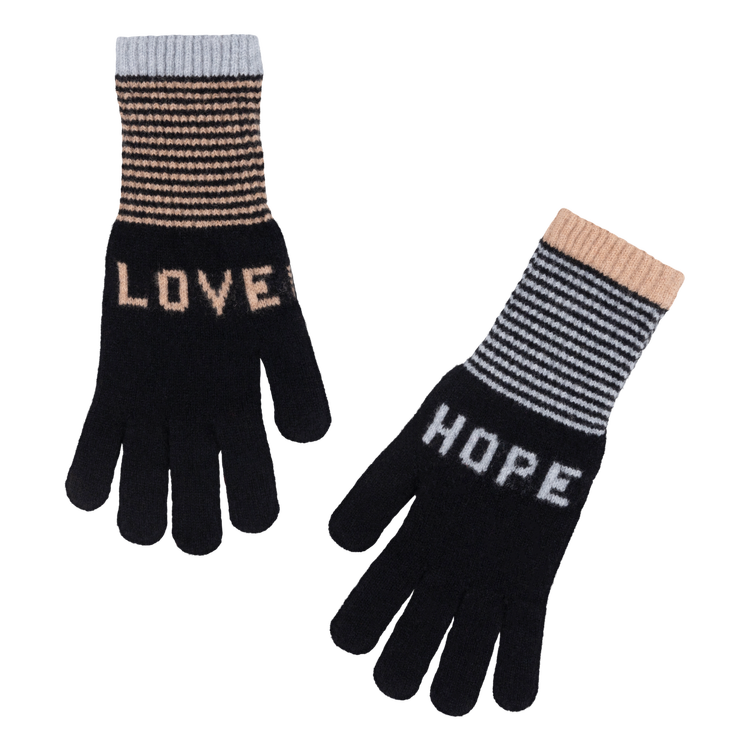 Love and Hope Gloves in Black with Camel and Grey