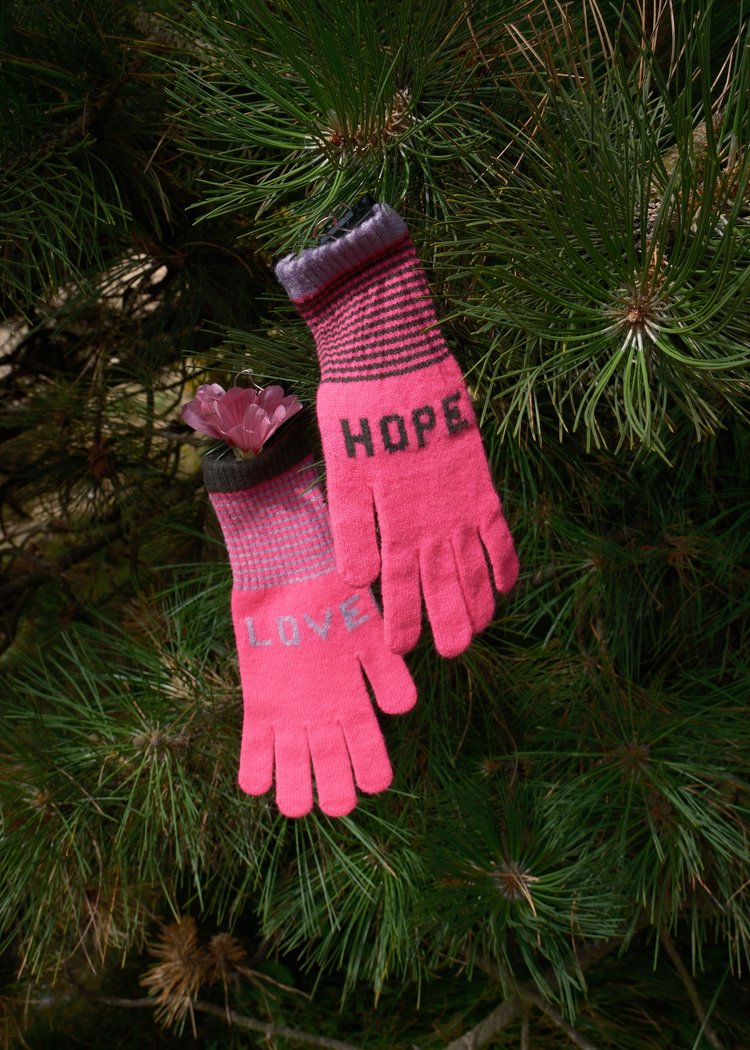 Love and Hope Gloves in Fluro Pink with Lilac and Berry