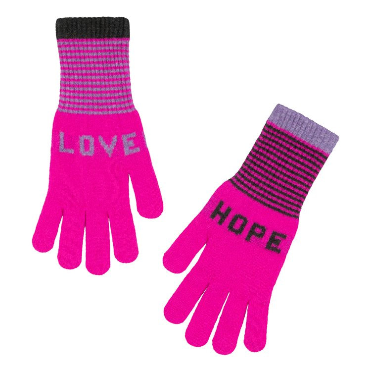 Love and Hope Gloves in Fluro Pink with Lilac and Berry