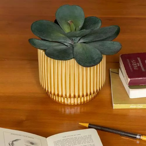 Ridged Plant Pot (in mustard or green)