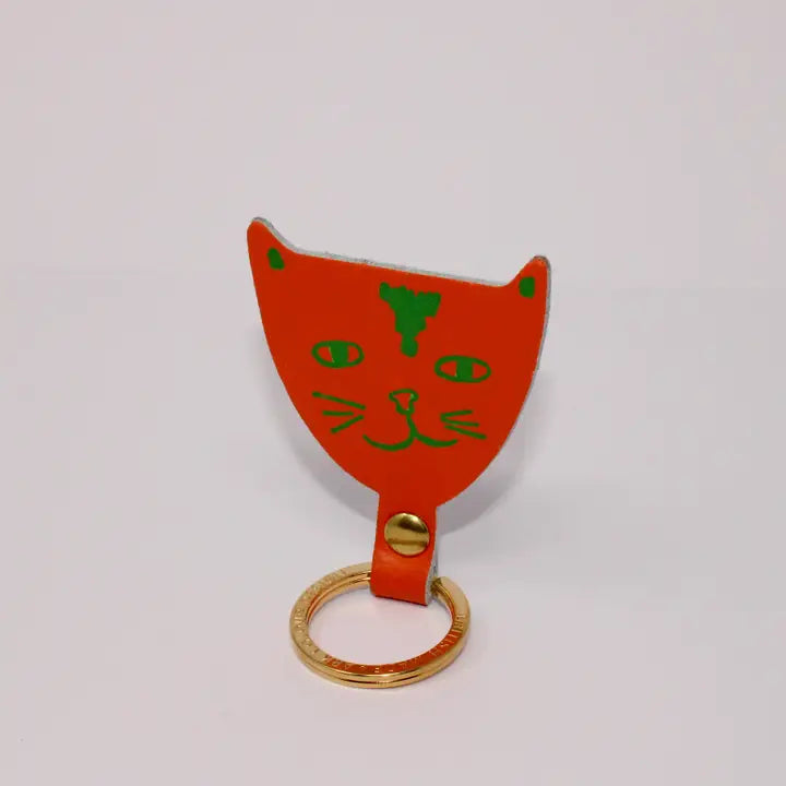 Cat Head Leather Keyring